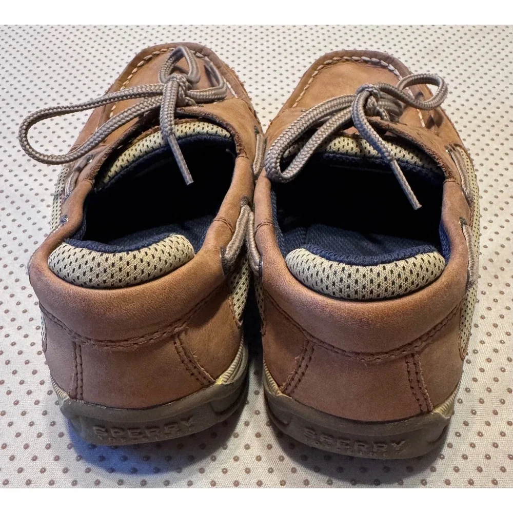 Sperry Top-Sider Kids Billfish Tan Leather Mesh Boat Shoes Loafers Size 2.5M